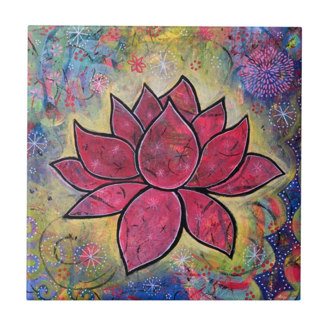 Colourful Lotus Flower Yoga Ceramic Tile (Front)
