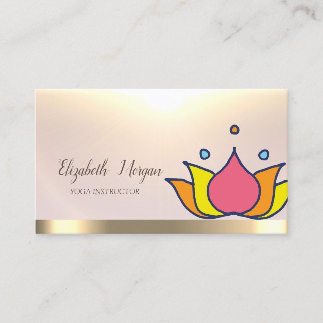 Colourful Lotus Gold Yoga Instructor Business Card (Front)