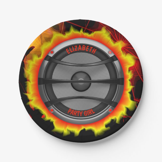 Colourful Loud Music Speaker Dancing Party Paper Plate (Front)