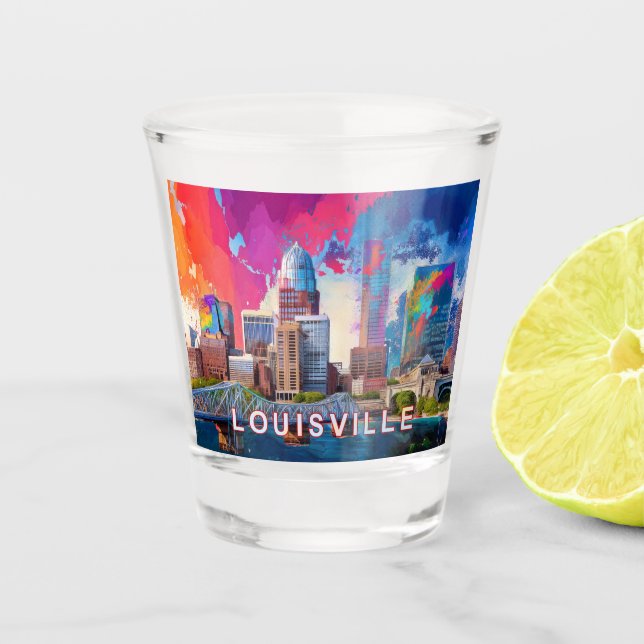Colourful Louisville Skyline Abstract Art Shot Glass (Front)