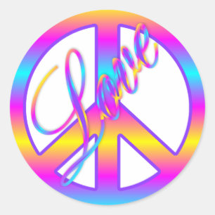 Colourful Love and Peace Sign Stickers