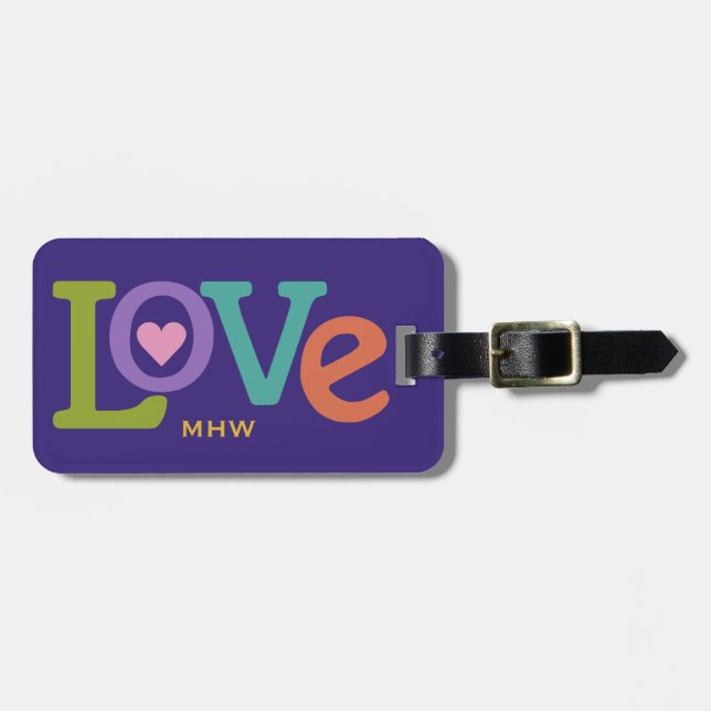Colourful Love custom monogram & text luggage tag (Front Horizontal)
