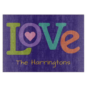 Colourful Love custom name cutting board