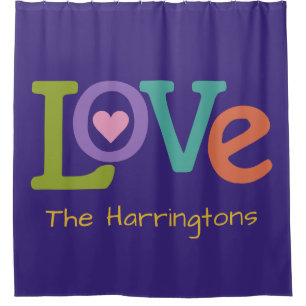 Colourful Love custom name shower curtain