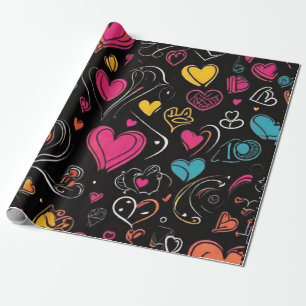 Colourful love expression line art design  wrapping paper