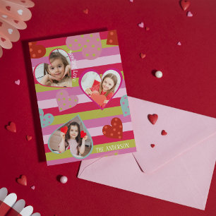 Colourful Love Heart Photos Valentines Day  Holiday Card