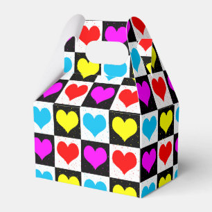 Colourful Love Hearts Geometric Block Print Favour Box