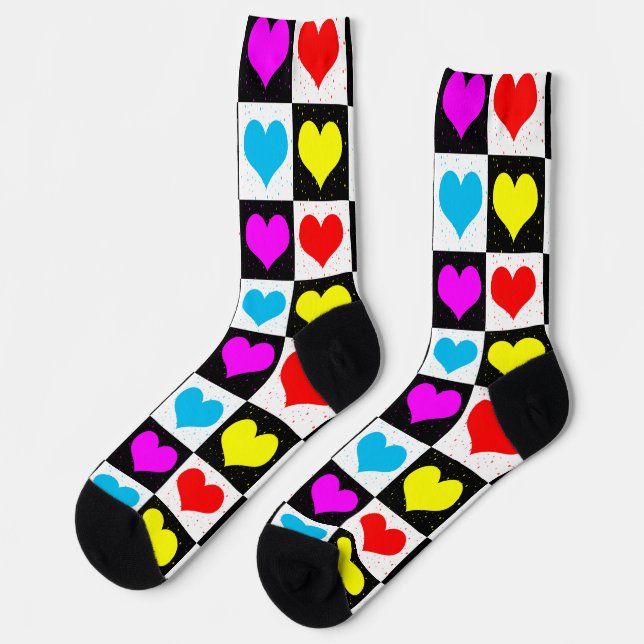 Colourful Love Hearts Geometric Block Print Socks (Left)