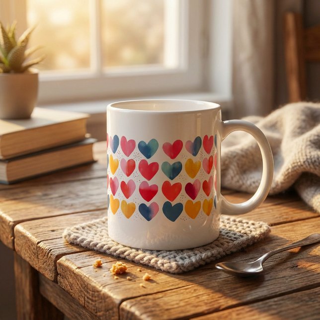 Colourful love hearts mug (Colorful love hearts mug.)