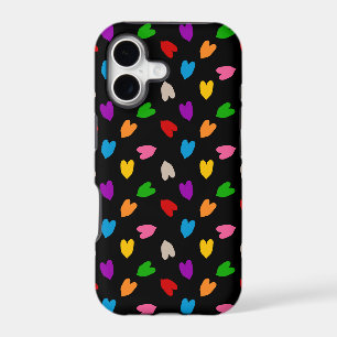 Colourful Love Hearts Pattern Design Black