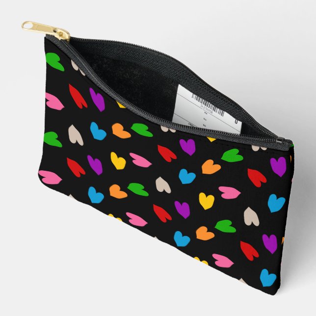 Colourful Love Hearts Pattern Design Black  Accessory Pouch (Open)