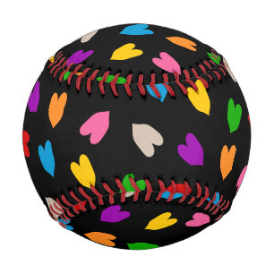 Colourful Love Hearts Pattern Design Black Baseball