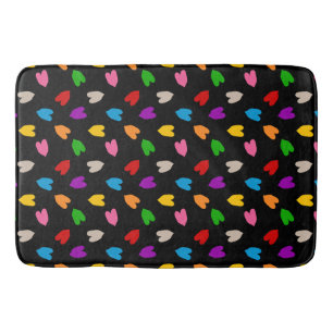 Colourful Love Hearts Pattern Design Black Bath Mat