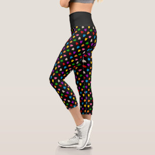 Colourful Love Hearts Pattern Design Black Capri Leggings