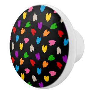 Colourful Love Hearts Pattern Design Black Ceramic Knob