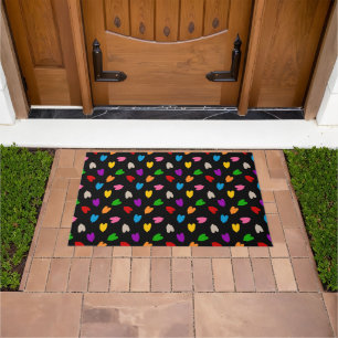 Colourful Love Hearts Pattern Design Black Doormat