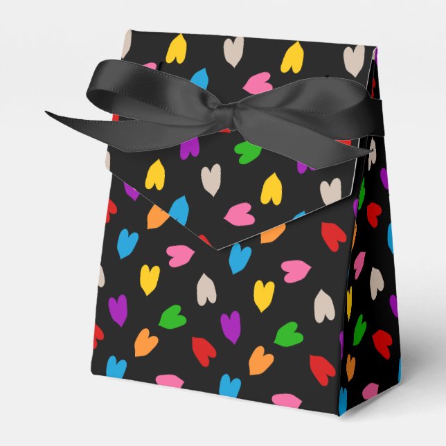 Colourful Love Hearts Pattern Design Black  Favour Box (Front Side)