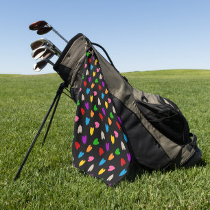 Colourful Love Hearts Pattern Design Black  Golf Towel