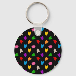 Colourful Love Hearts Pattern Design Black Key Ring