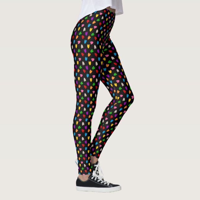 Colourful Love Hearts Pattern Design Black  Leggings (Right)