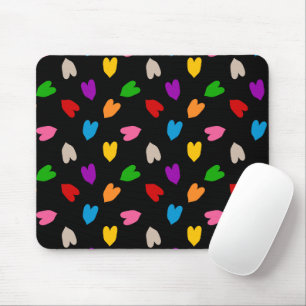 Colourful Love Hearts Pattern Design Black Mouse Mat