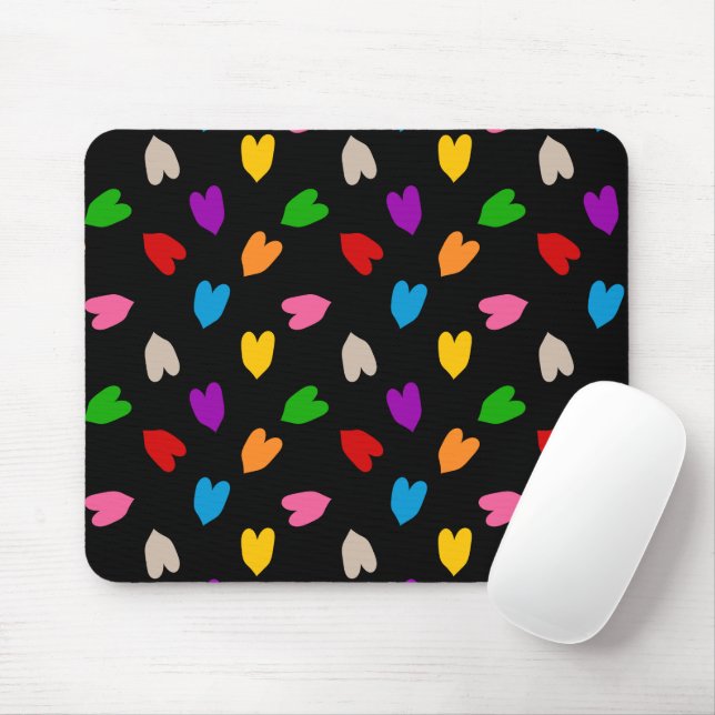 Colourful Love Hearts Pattern Design Black  Mouse Mat (With Mouse)