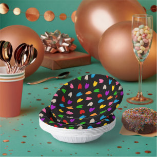 Colourful Love Hearts Pattern Design Black Paper Plate