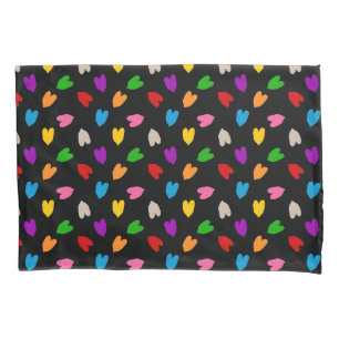 Colourful Love Hearts Pattern Design Black  Pillowcase