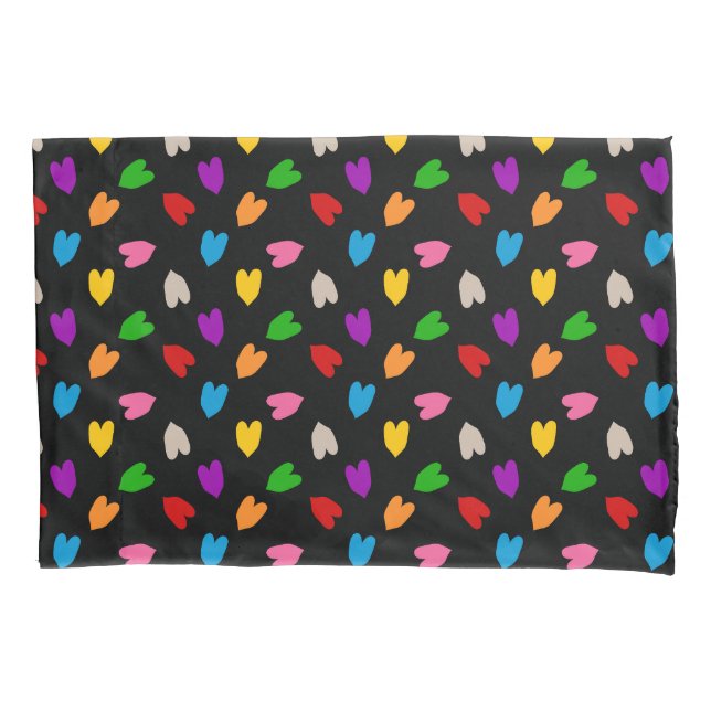 Colourful Love Hearts Pattern Design Black  Pillowcase (Front)
