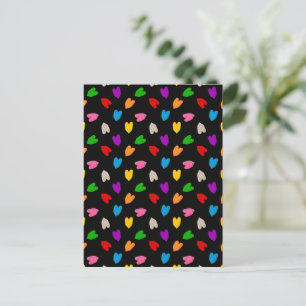 Colourful Love Hearts Pattern Design Black Postcard
