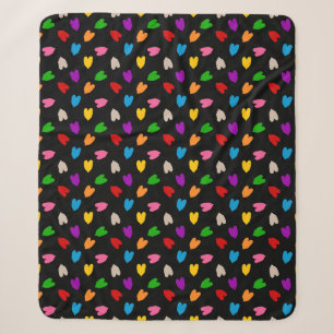 Colourful Love Hearts Pattern Design Black Sherpa Blanket