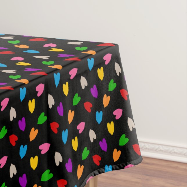 Colourful Love Hearts Pattern Design Black  Tablecloth (In Situ)