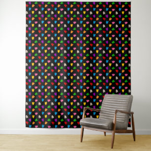 Colourful Love Hearts Pattern Design Black Tapestry