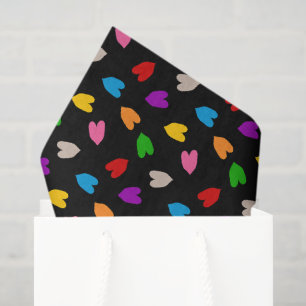 Colourful Love Hearts Pattern Design Black Tissue Paper