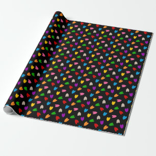 Colourful Love Hearts Pattern Design Black Wrapping Paper