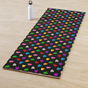 Colourful Love Hearts Pattern Design Black Yoga Mat