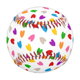 Colourful Love Hearts Pattern Design White Baseball