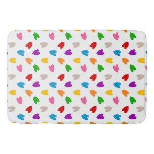 Colourful Love Hearts Pattern Design White Bath Mat
