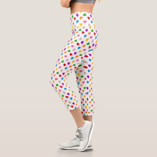 Colourful Love Hearts Pattern Design White Capri Leggings