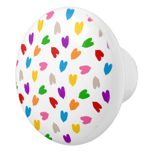 Colourful Love Hearts Pattern Design White Ceramic Knob