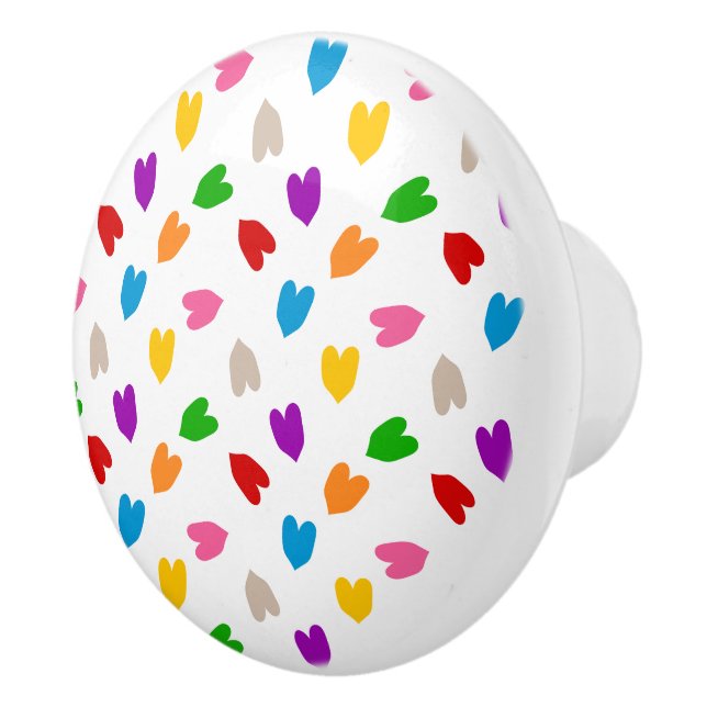 Colourful Love Hearts Pattern Design White  Ceramic Knob (Right)