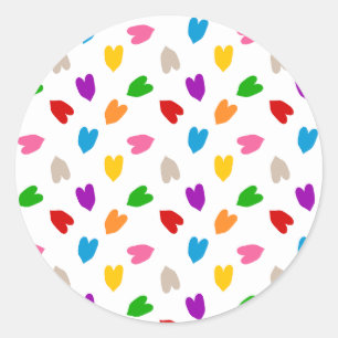 Colourful Love Hearts Pattern Design White Classic Round Sticker