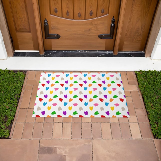Colourful Love Hearts Pattern Design White  Doormat (Outdoor)
