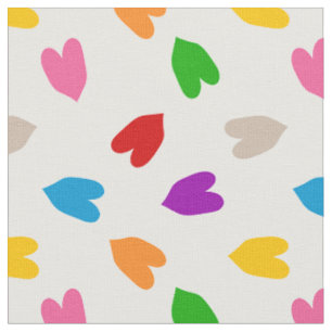 Colourful Love Hearts Pattern Design White Fabric