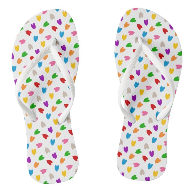 Colourful Love Hearts Pattern Design White  Flip Flops (Footbed)