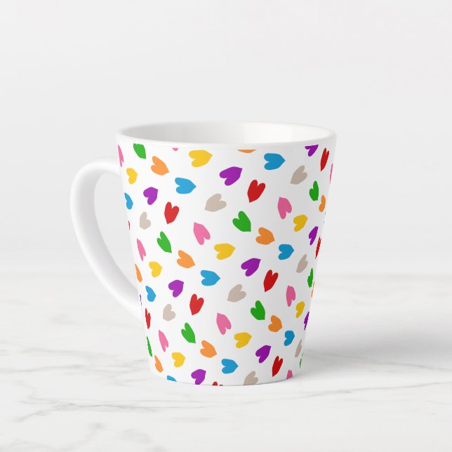 Colourful Love Hearts Pattern Design White  Latte Mug (Left Angle)