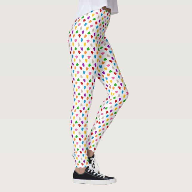 Colourful Love Hearts Pattern Design White  Leggings (Right)