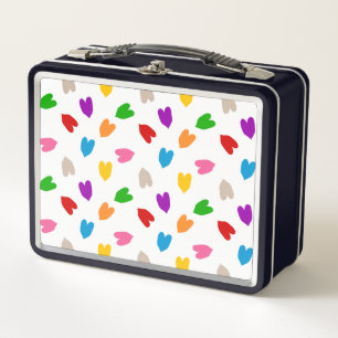 Colourful Love Hearts Pattern Design White Metal Lunch Box