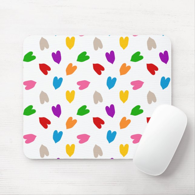 Colourful Love Hearts Pattern Design White  Mouse Mat (With Mouse)