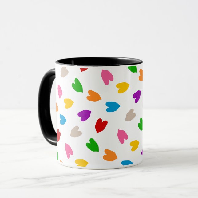 Colourful Love Hearts Pattern Design White  Mug (Front Left)